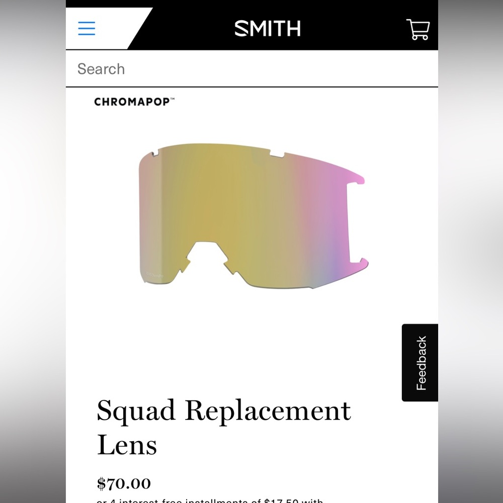 Smith snowboard goggles- squad replacement lense